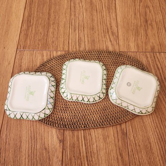 Julia Junkin 5" appetizer plates set of 3 yellow with black olive & branch print - Picture 2 of 9